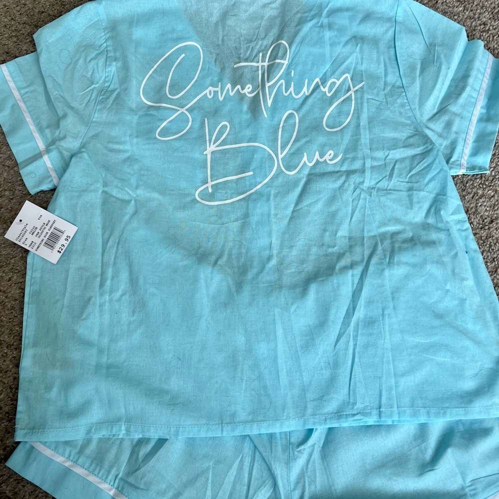 NWT David’s Bridal “Something Blue” button down pajama shirt and short set NWT